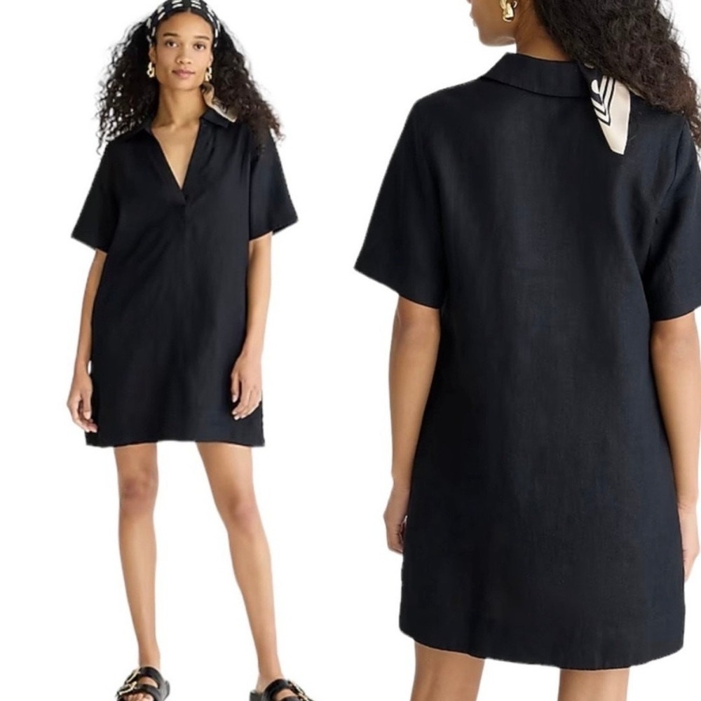 j. crew by799 bungalow popover dress in linen black, women size xx-small xxs